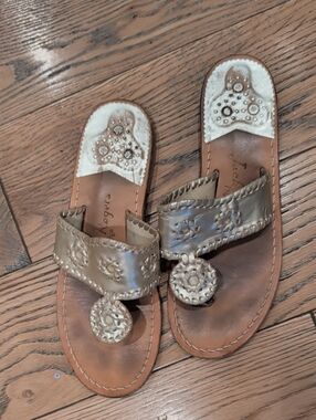 Jack Rogers Gold Leather Toe-Ring Sandals